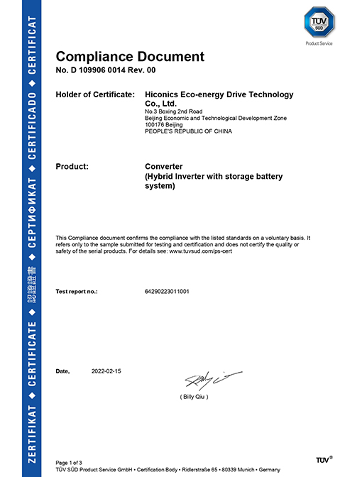 hiconics energy storage grid connection certificate in italy