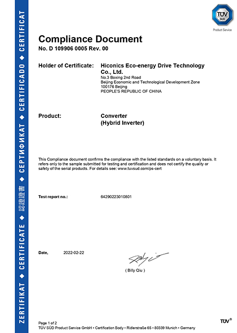 hiconics energy storage grid connection certificate in uk